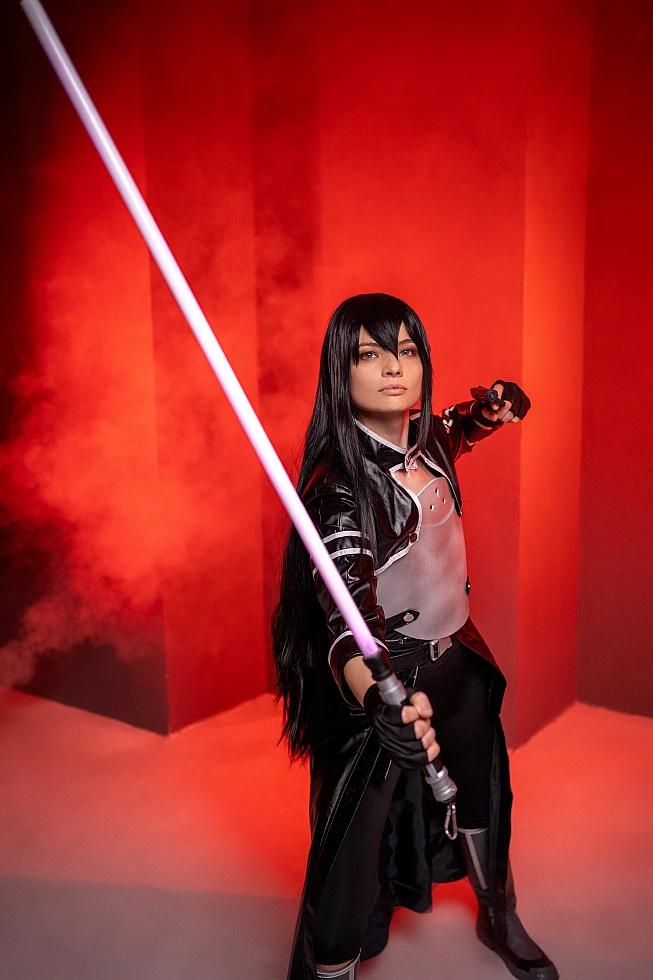 Kirito GGO cosplay red smoke blade intense lighting